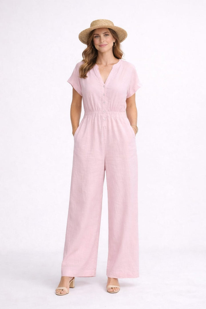 Mandarin Linen Blend Jumpsuit
