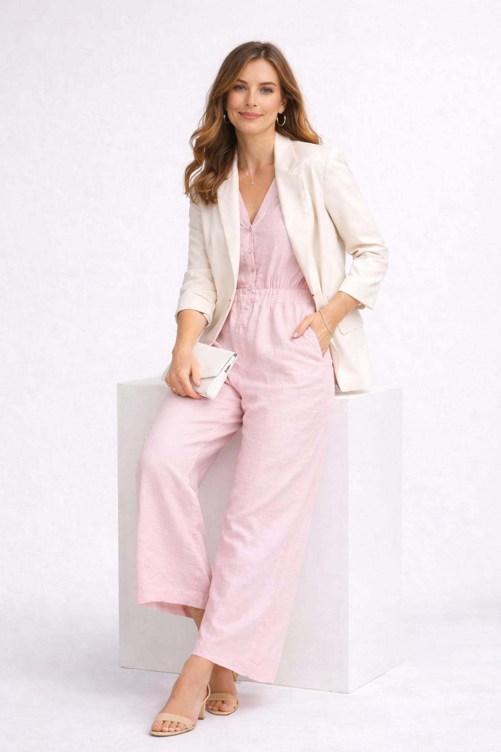 Mandarin Linen Blend Jumpsuit